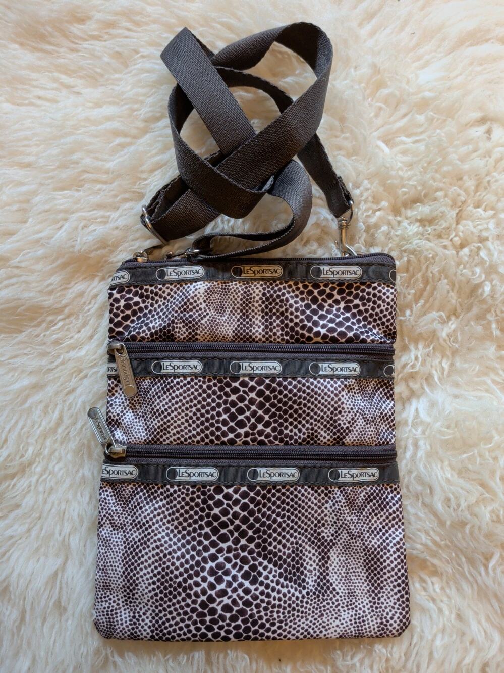 LeSportSac Animal Print 3 Zip Crossbody Bag 7.5 X 9 Travel Festival Snake